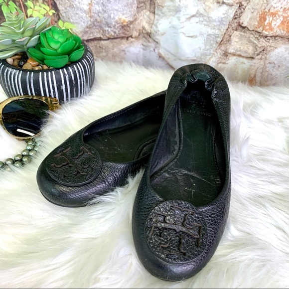TORY BURCH Black Tumbled Leather Reva Flats, 6 - Picture 4 of 15